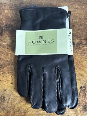 Fownes Mens Genuine Leather Gloves Black Small Cashmere‎ blended lining New